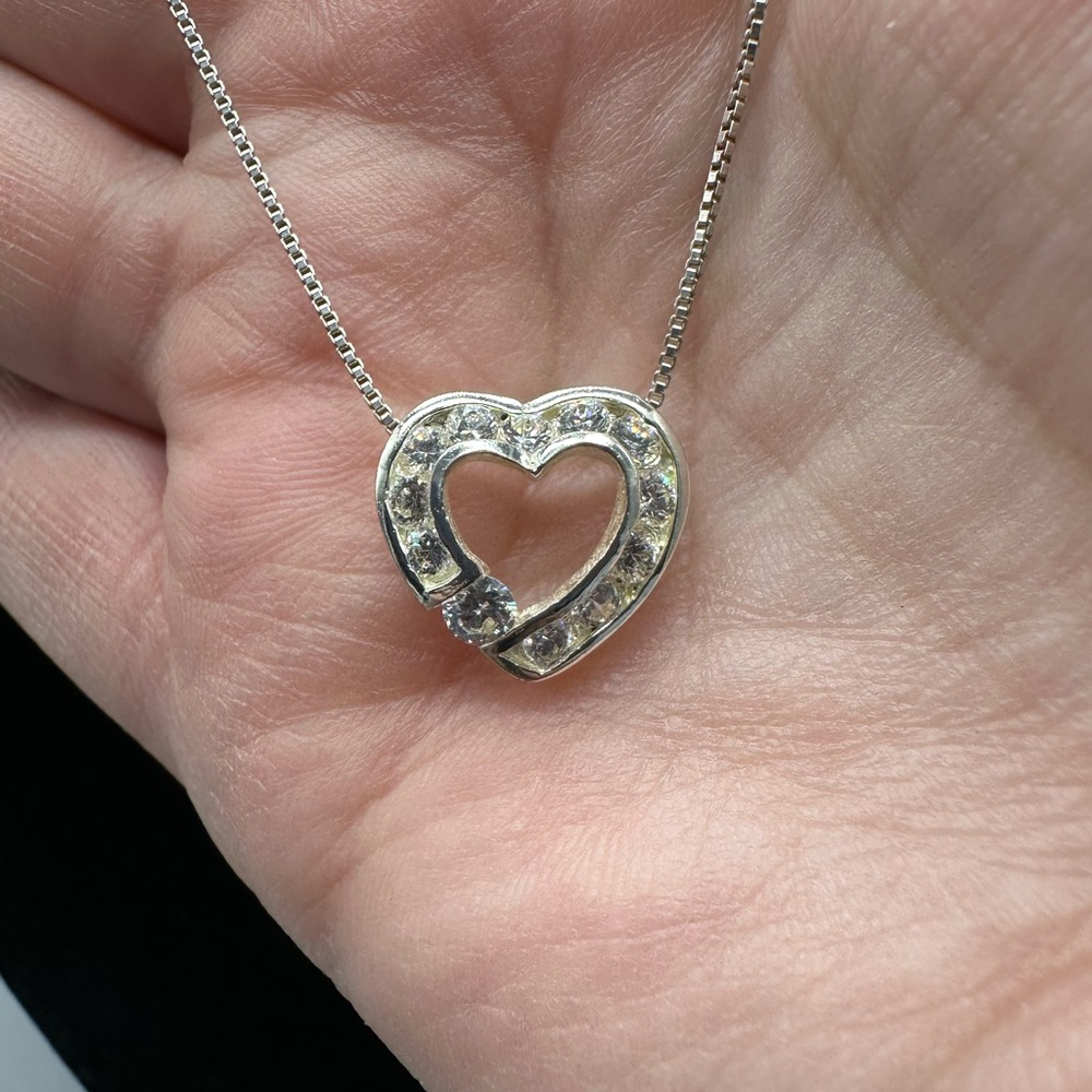 Sterling Silver 925 Italy Heart Pendant and Cubic Zirconia 18" Jewelry Necklace